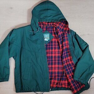 Vintage Climate Zone Flannel Plaid Lined Jacket Size M Zip Hooded Green Pockets